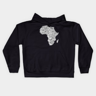 Mandala art map of Africa with text in white Kids Hoodie